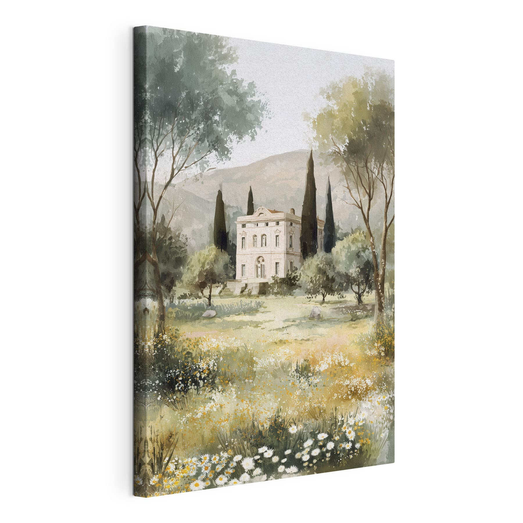 Painting of a house in a field of trees Painting of a house in a field of trees