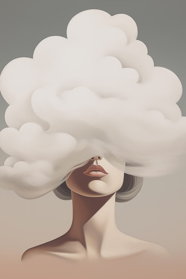 Woman with a cloud covering her face Woman with a cloud covering her face