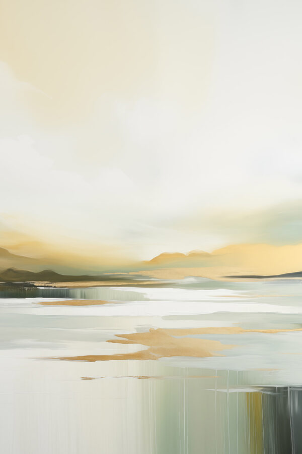 Painting of a lake with mountains in the background Painting of a lake with mountains in the background