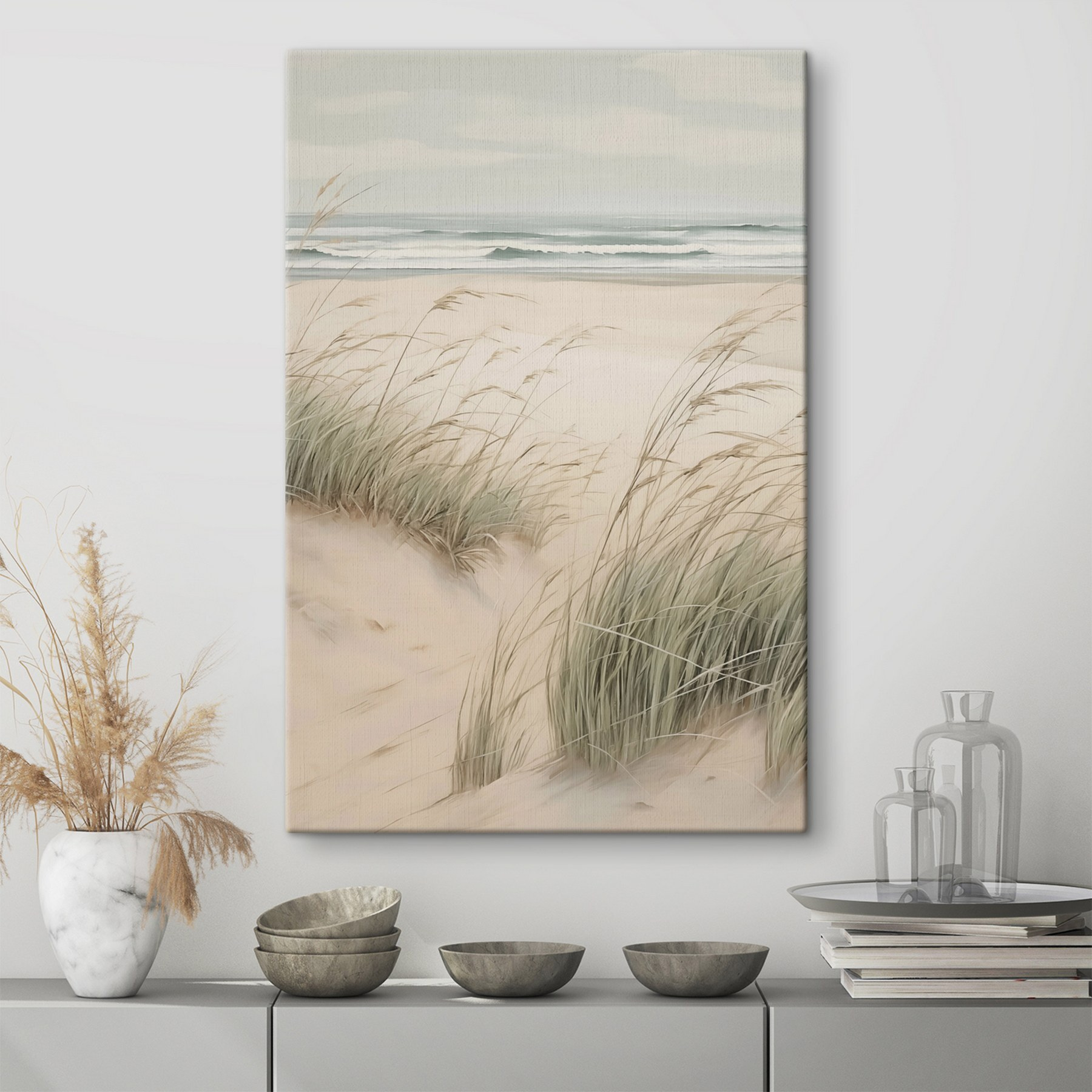Beach with grass and sand