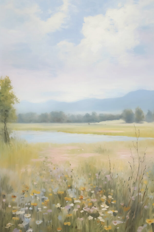 Field of flowers and trees