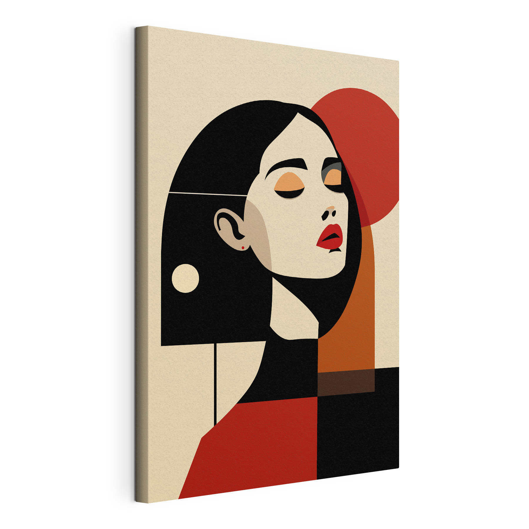 Woman with black hair and red lips