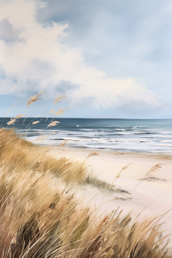 Beach with grass and water