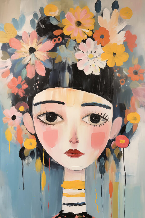 Painting of a woman with flowers in her hair