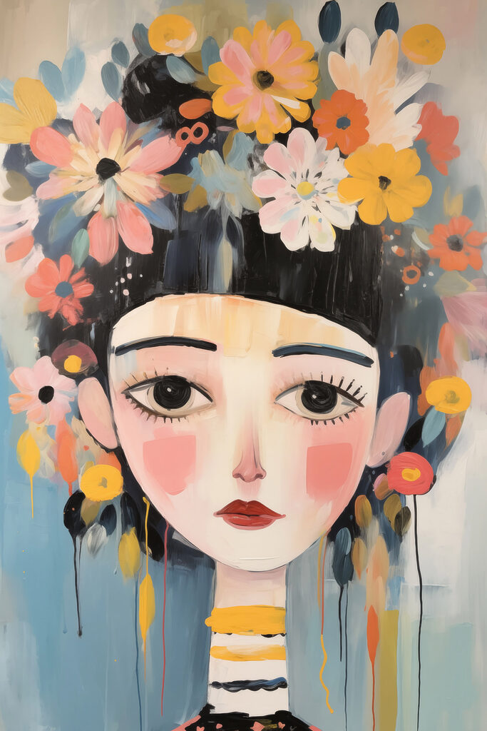 Painting of a woman with flowers in her hair