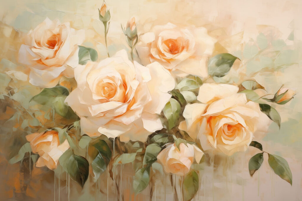 Painting of flowers on a white surface Painting of flowers on a white surface