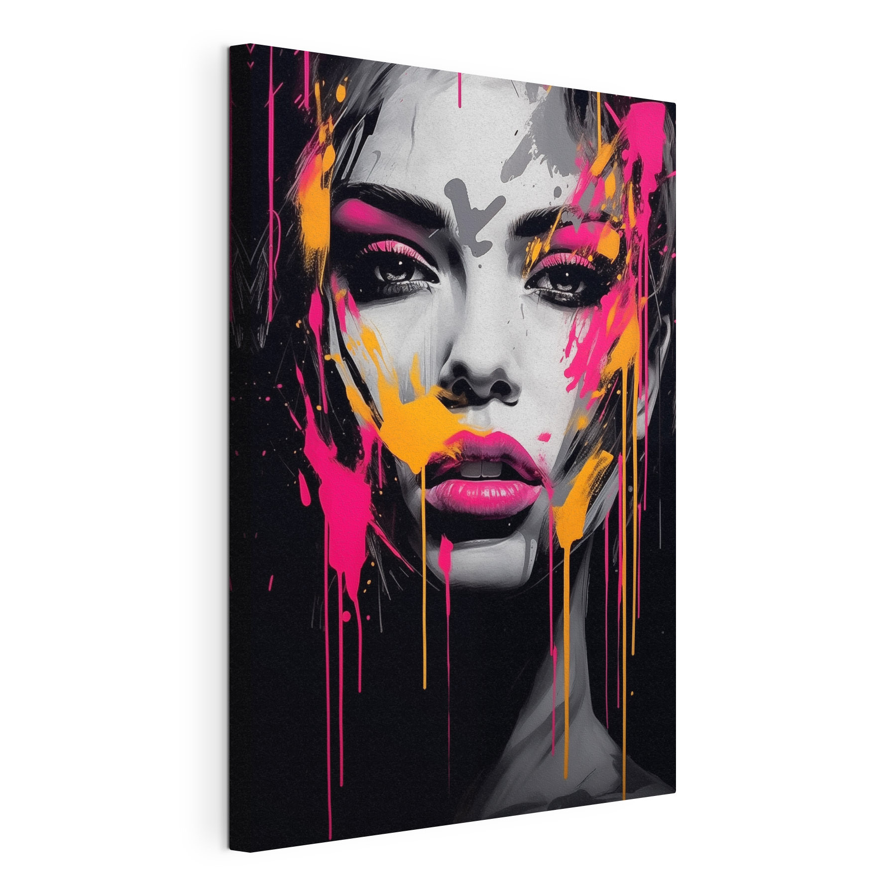 Woman with pink and yellow paint on her face