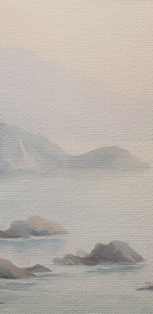 Painting of a rocky beach