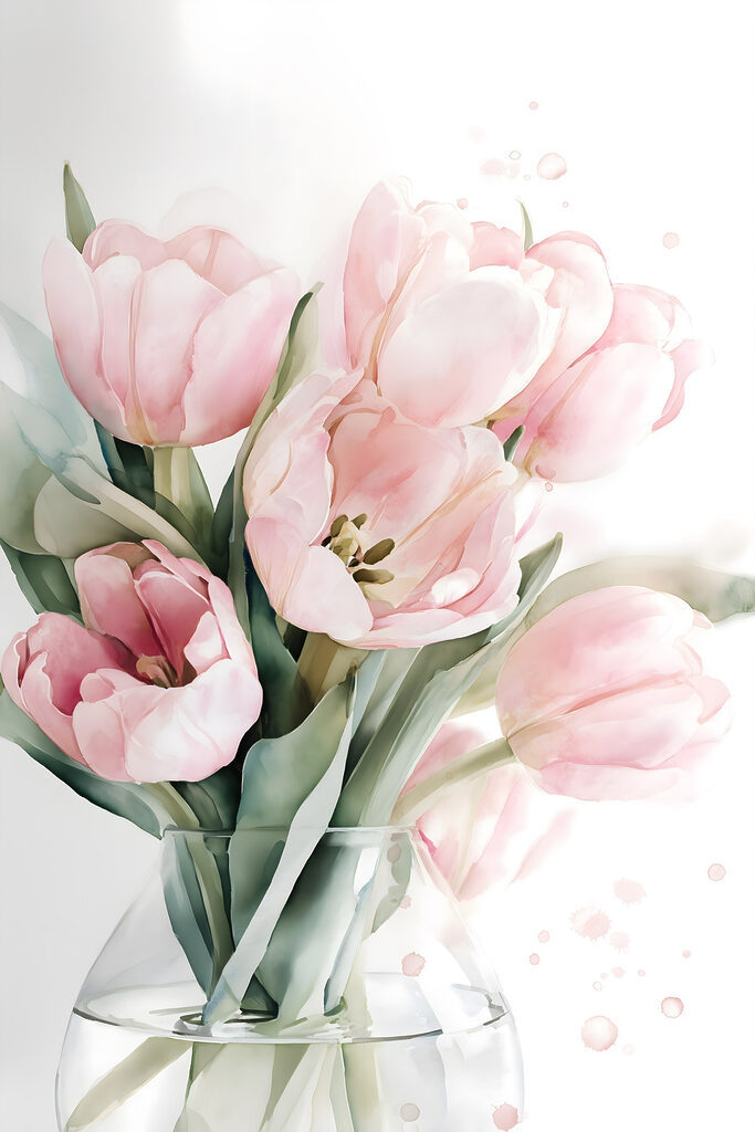 Bouquet of delicate pink tulips