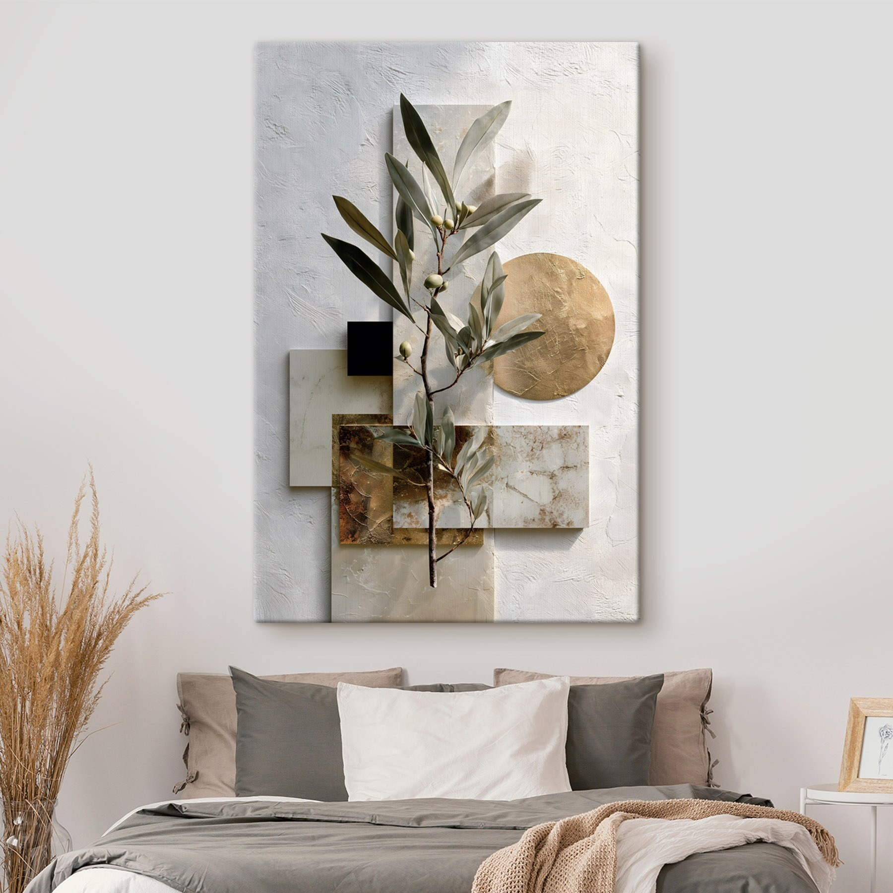 Plant with leaves and geometric shapes