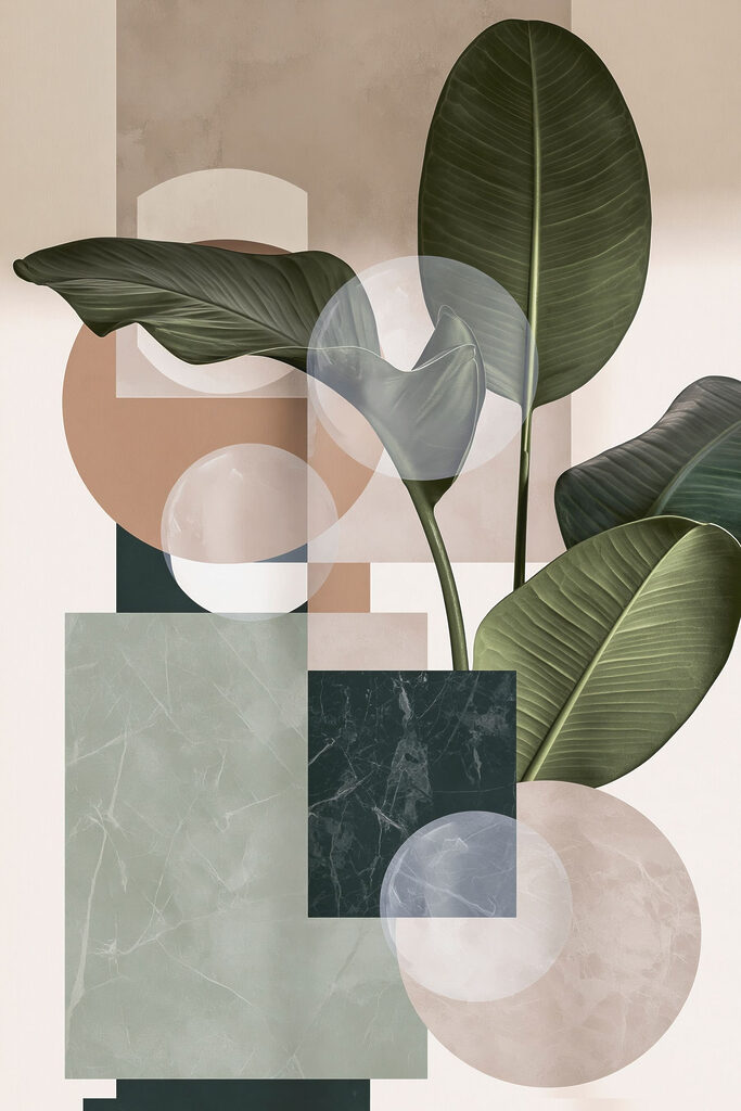 Plant with leaves and geometric shapes