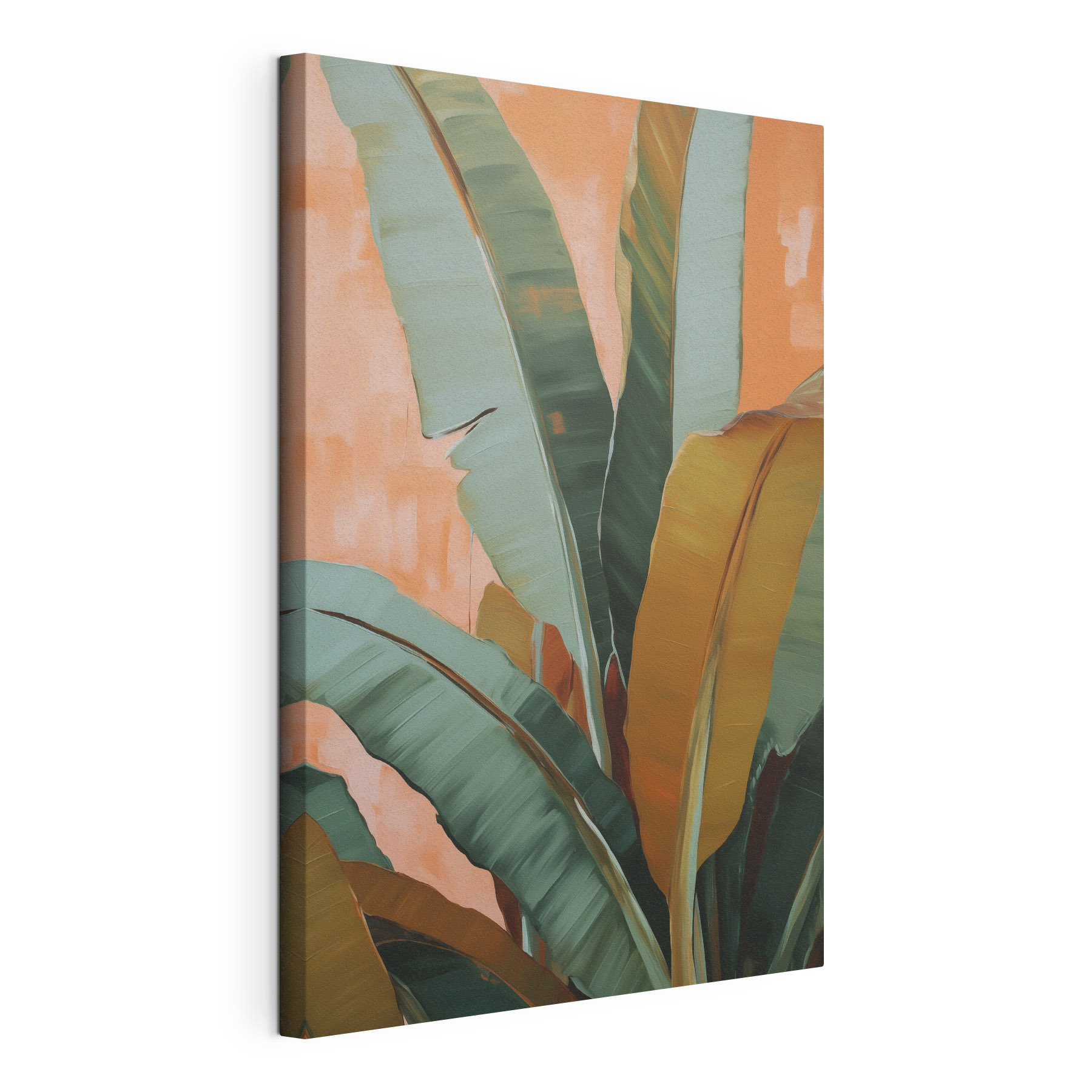 Vibrant tropical leaves against peach backdrop Vibrant tropical leaves against peach backdrop