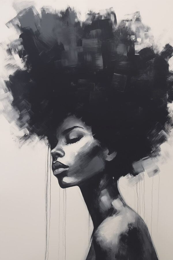 Painting of a woman with a big afro
