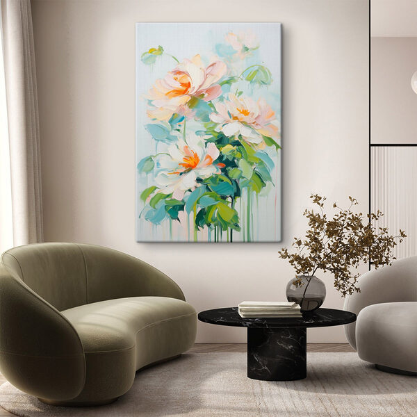Painting of flowers on a white surface