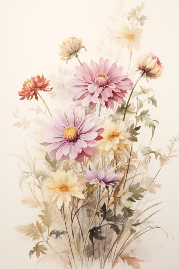 Painting of flowers on a white background
