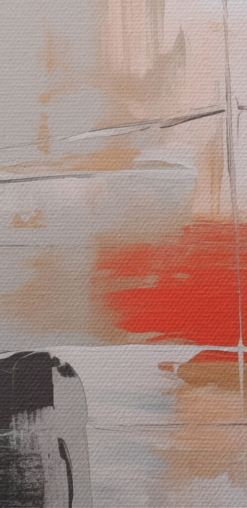 Painting of a white wall with black and red paint