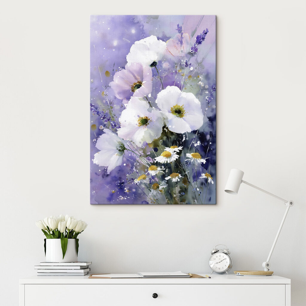 Painting of flowers in a purple background Painting of flowers in a purple background
