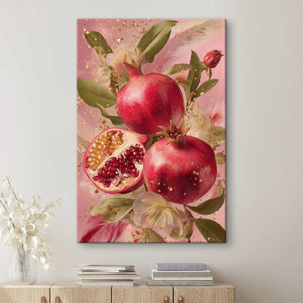 Pomegranate fruit with seeds cut in half