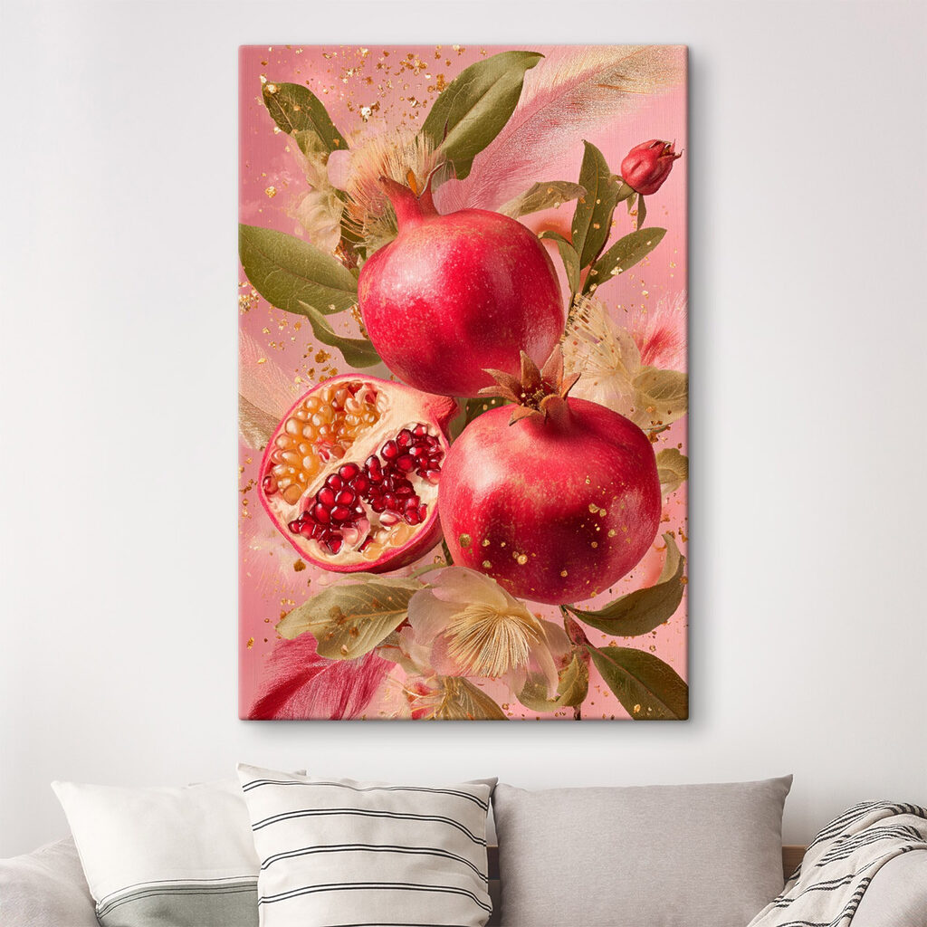 Pomegranate fruit with seeds cut in half