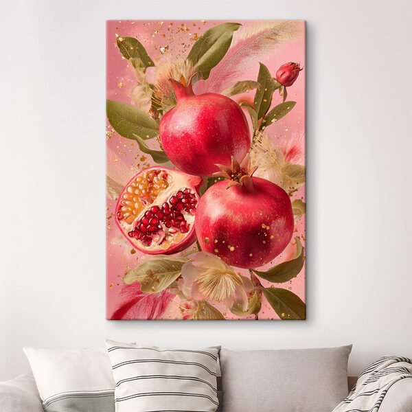 Pomegranate fruit with seeds cut in half