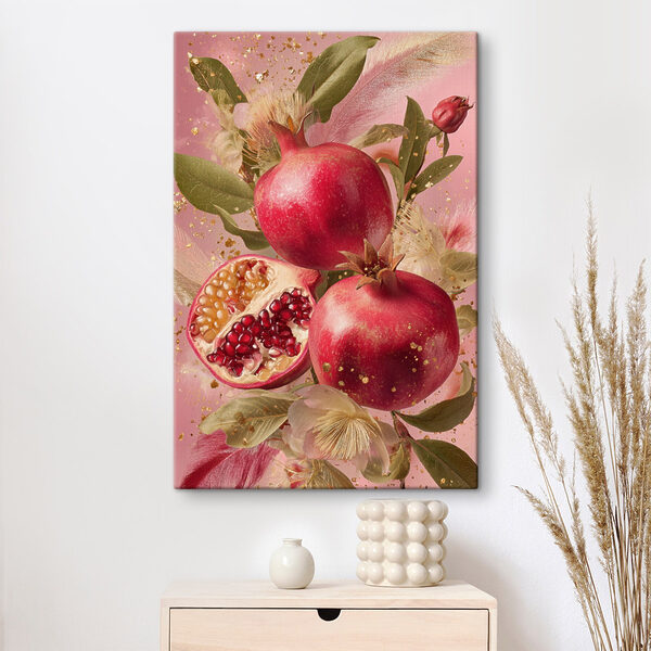 Pomegranate fruit with seeds cut in half