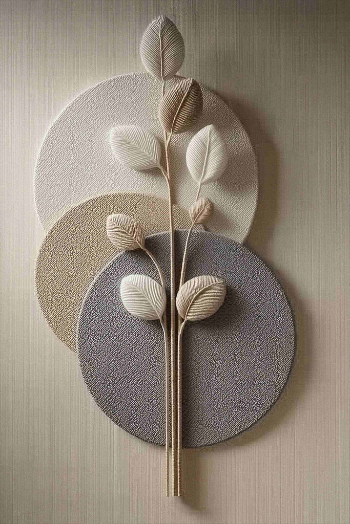Group of round plates with a plant on it Group of round plates with a plant on it