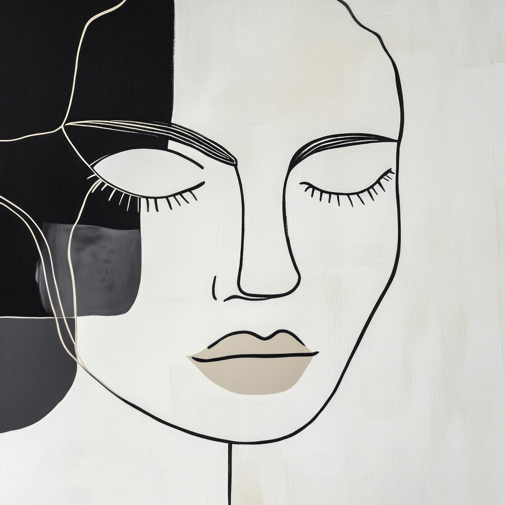 Black and white artwork of a woman's face