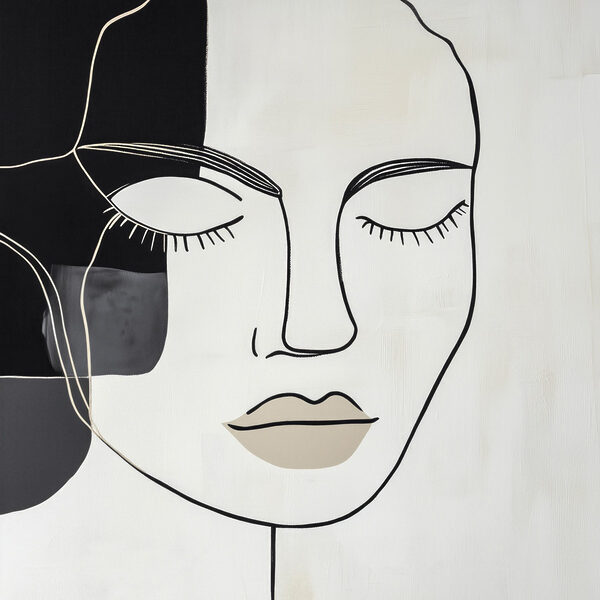 Black and white artwork of a woman's face
