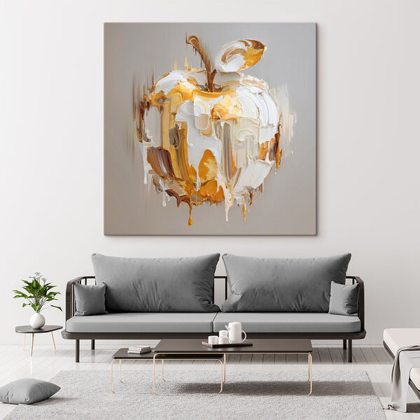 White and brown apple with a white and brown paint on it