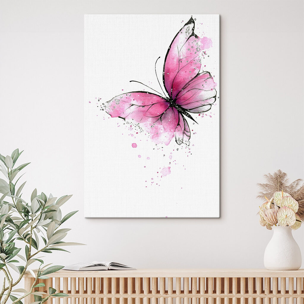 Delicate pink butterfly on a canvas