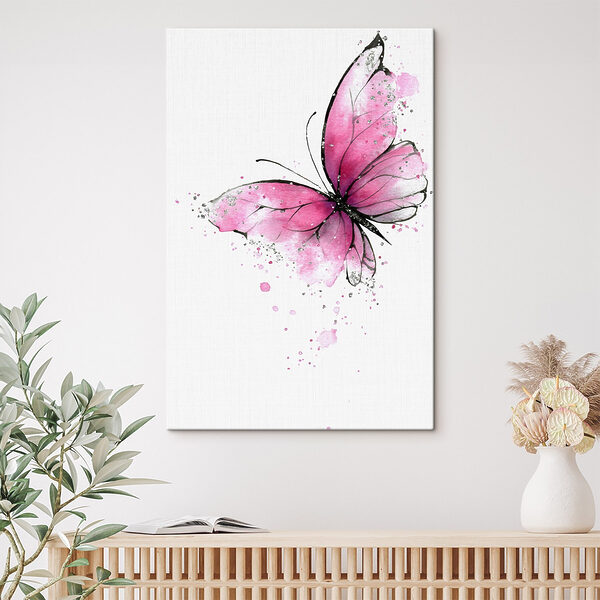 Delicate pink butterfly on a canvas