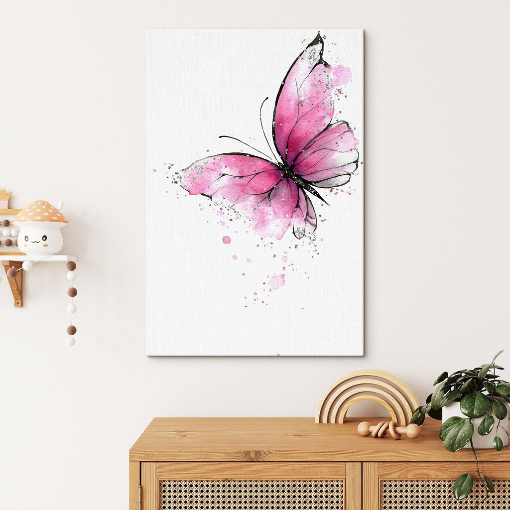 Delicate pink butterfly on a canvas
