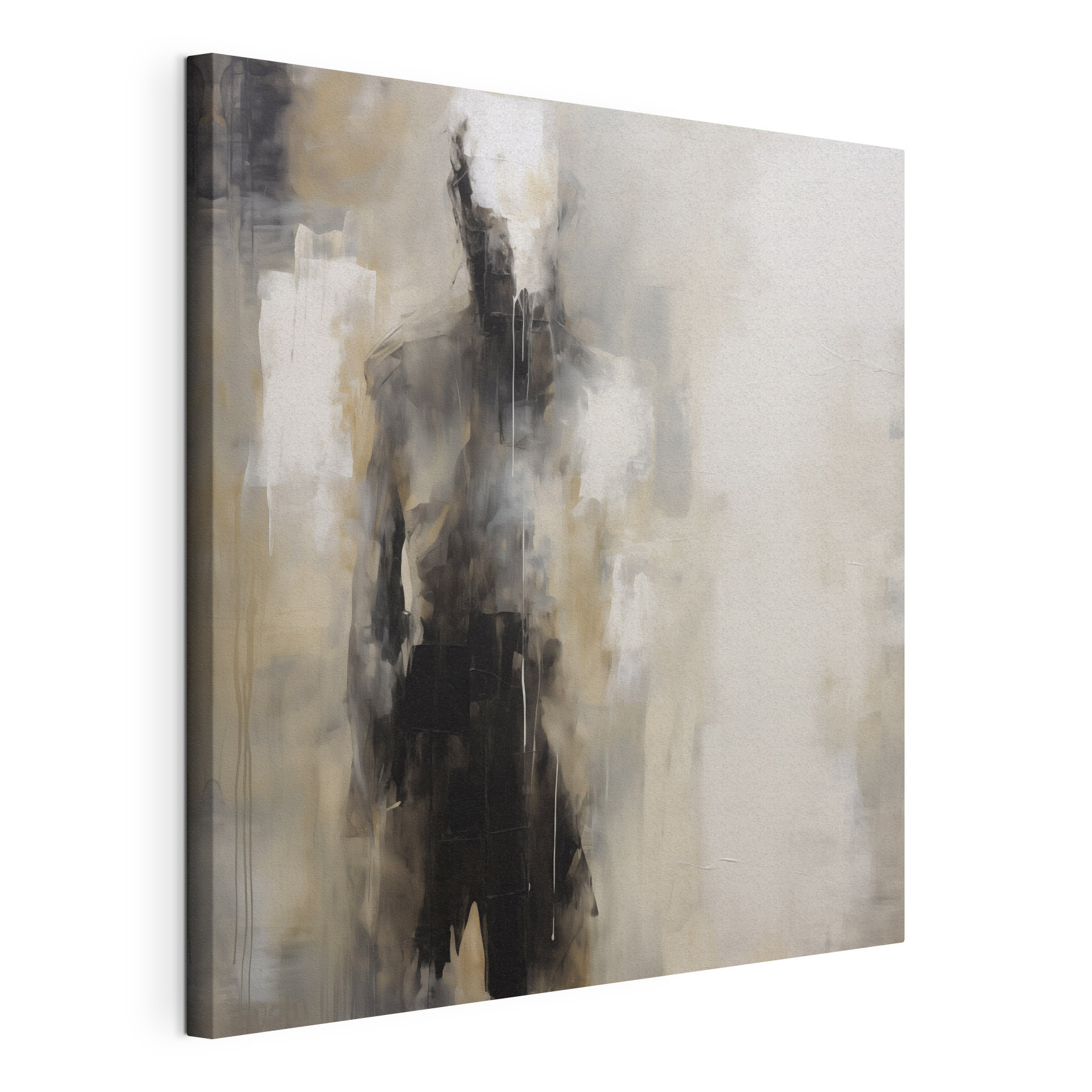 Painting of a person in black and white