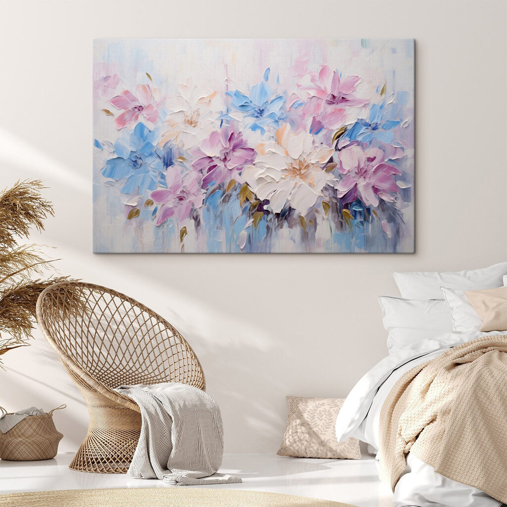 Painting of flowers on a white surface