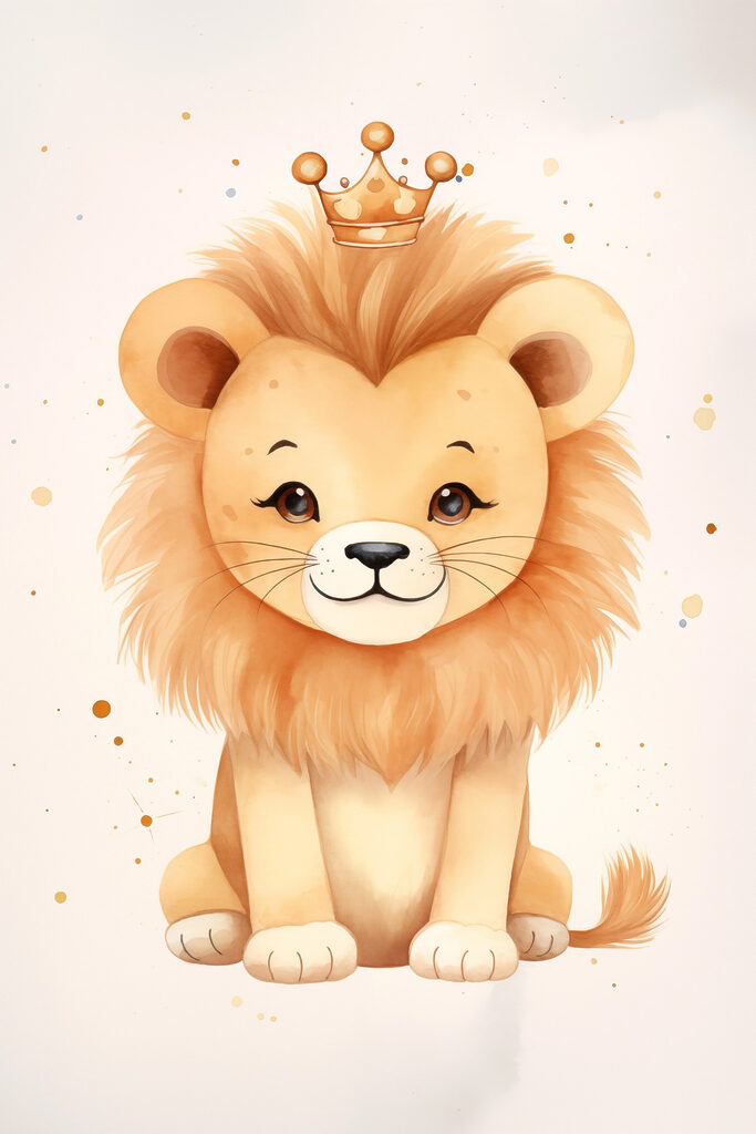 Watercolor of a lion with a crown Watercolor of a lion with a crown