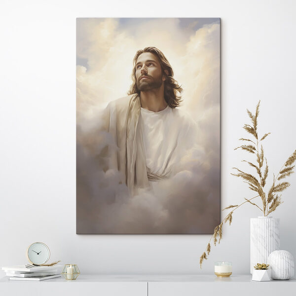 Man in white robe with clouds in the sky Man in white robe with clouds in the sky