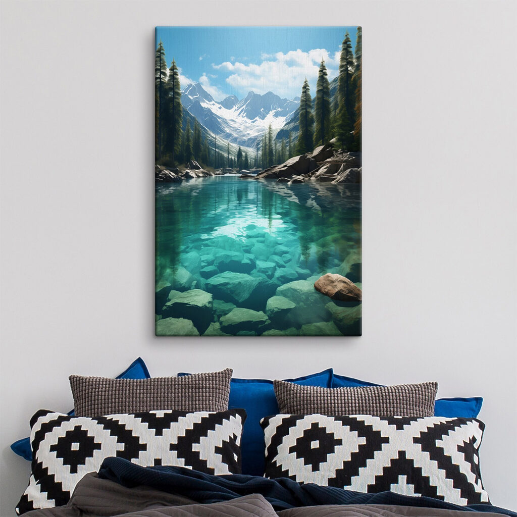 Horské jezero se stromy a skalami Horské jezero se stromy a skalami