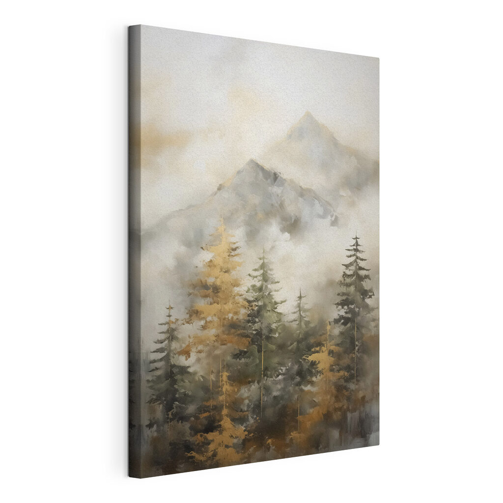 Painting of trees and mountains