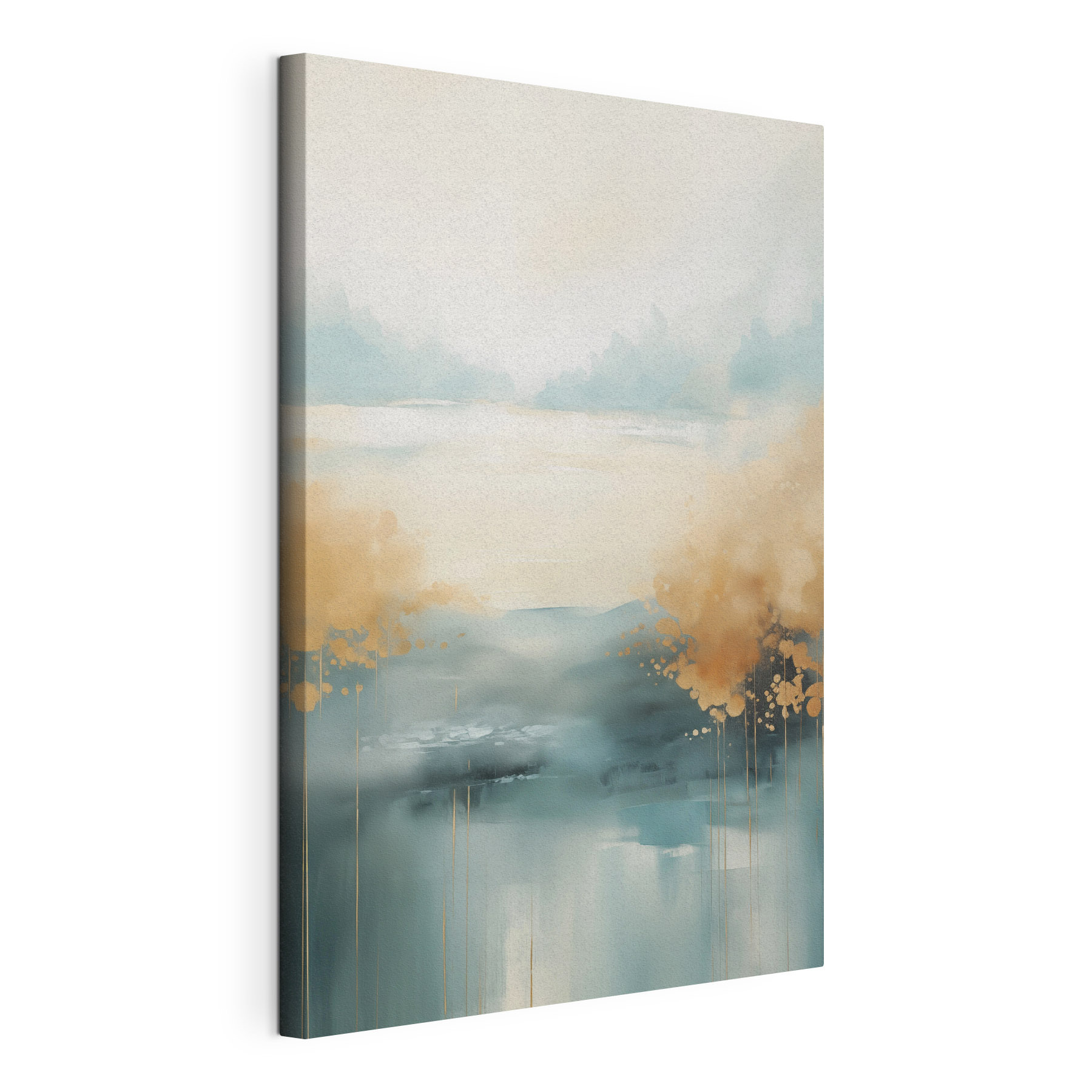 Painting of a landscape with trees and water