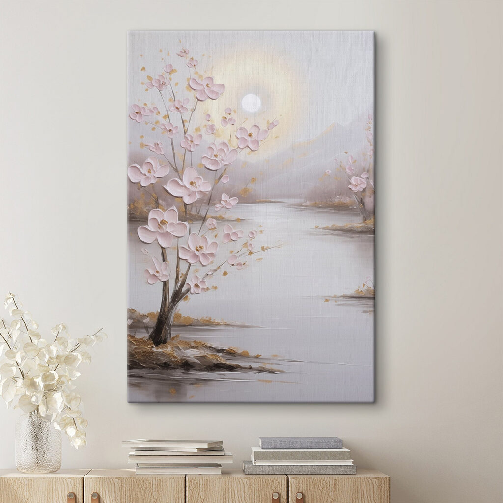 Painting of a tree with pink flowers