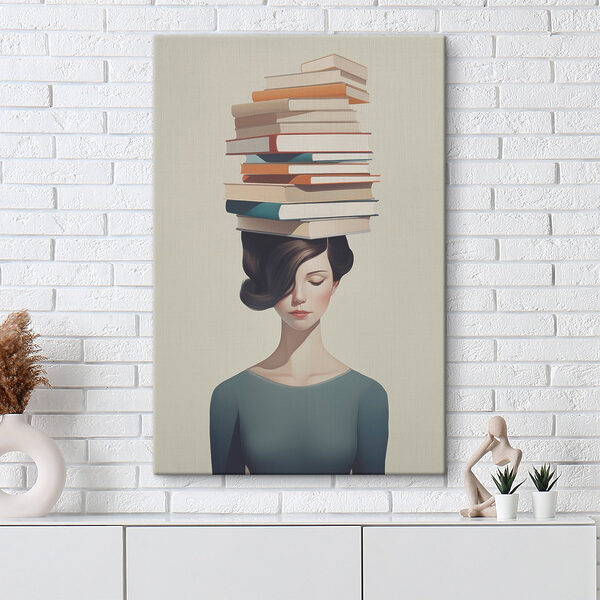 Woman with a stack of books on her head Woman with a stack of books on her head