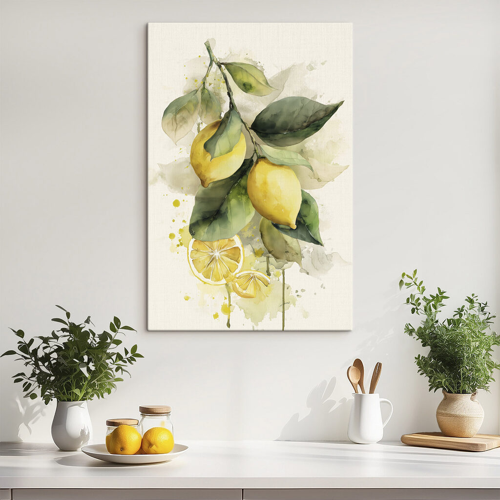 Watercolor of lemons on a branch Watercolor of lemons on a branch