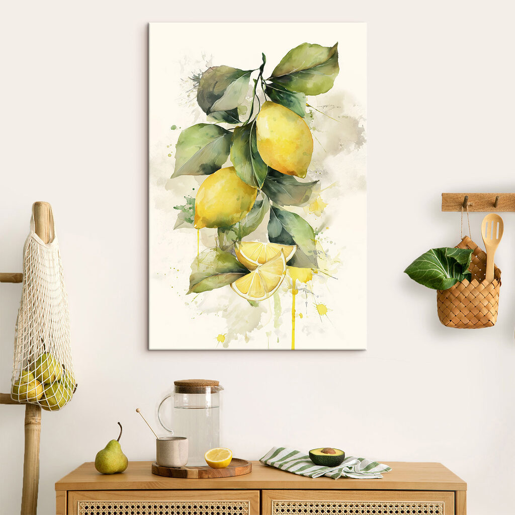 Akvarelová malba citronů a listů Akvarelová malba citronů a listů