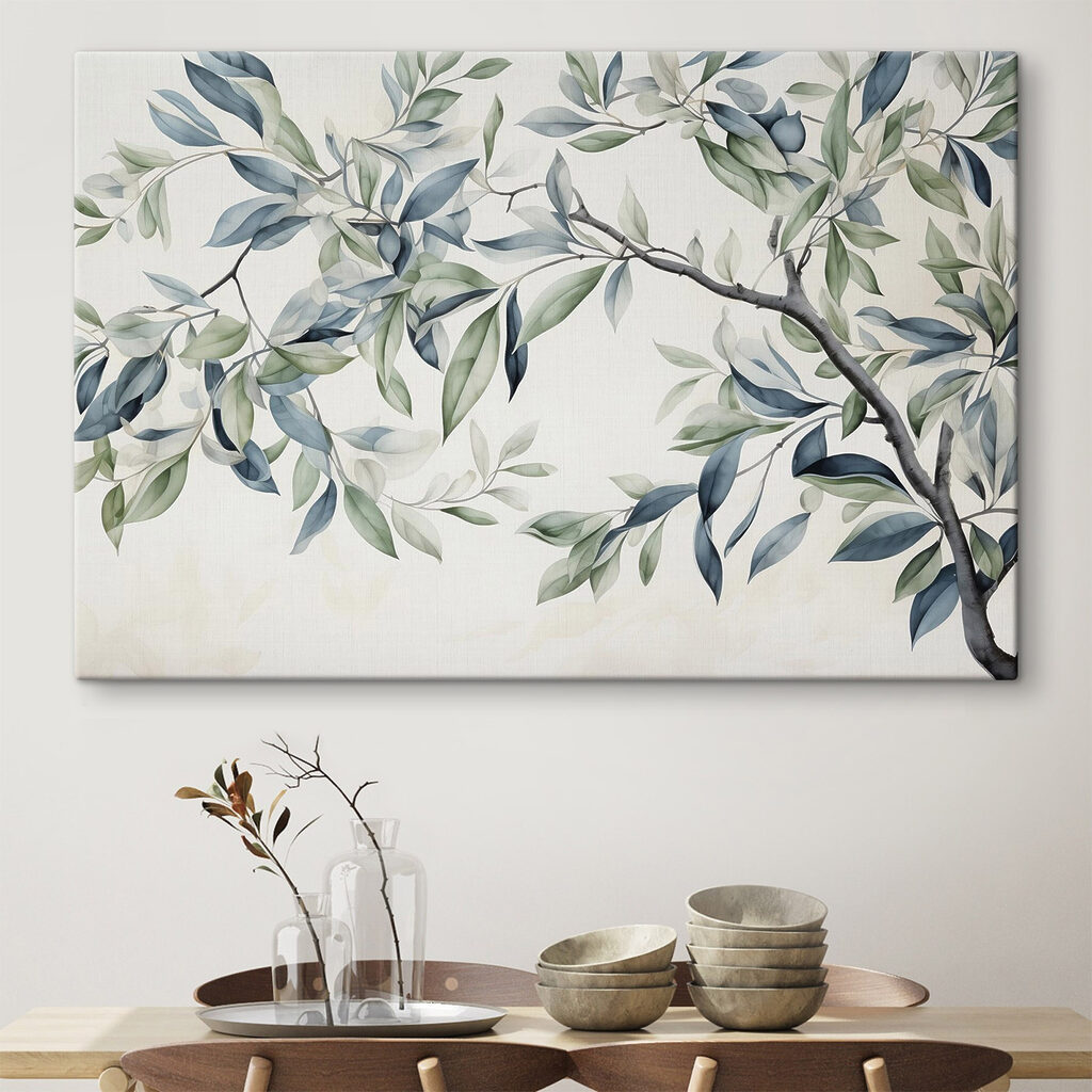Painting of a tree branch with leaves