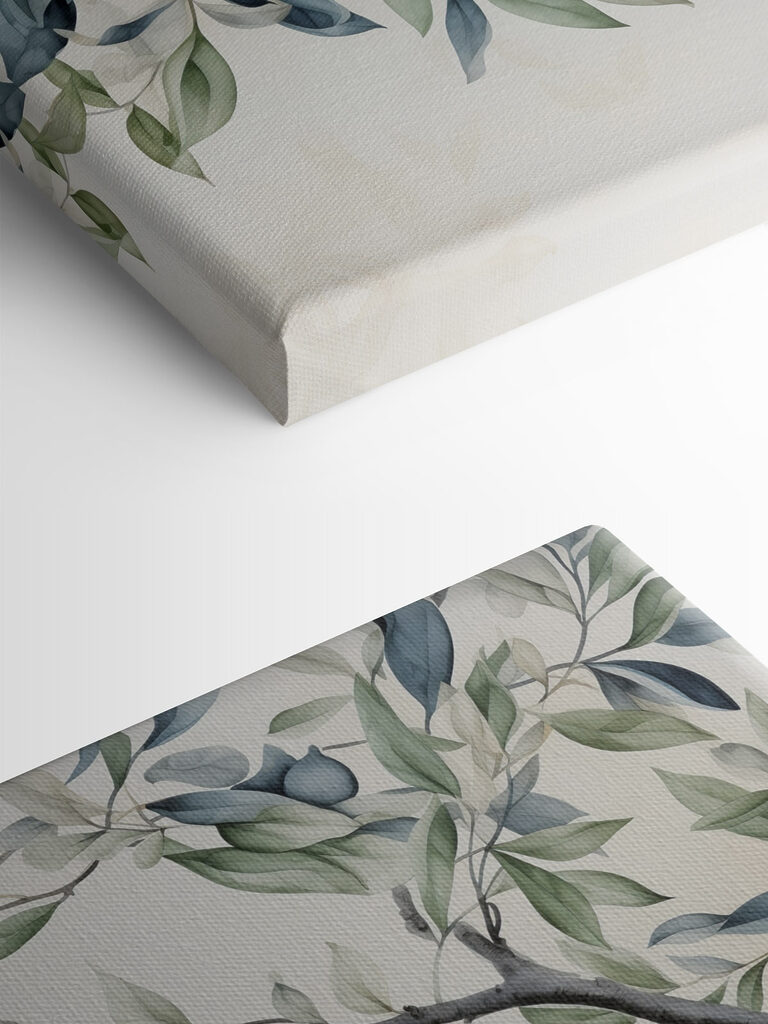 Painting of a tree branch with leaves