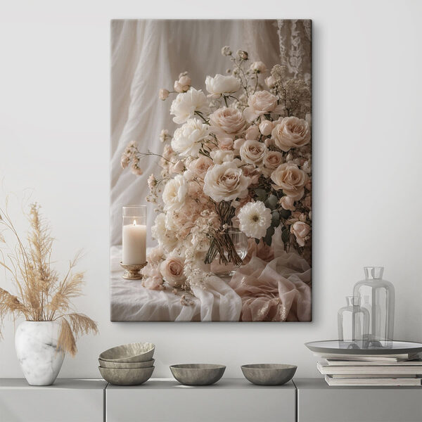 Vase of flowers and a candle
