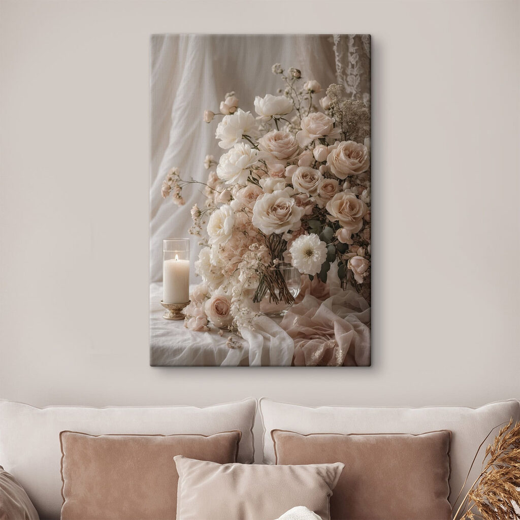 Vase of flowers and a candle