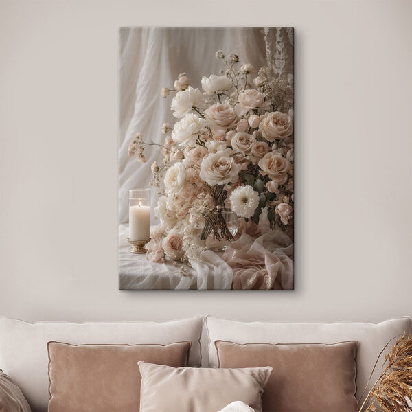 Vase of flowers and a candle