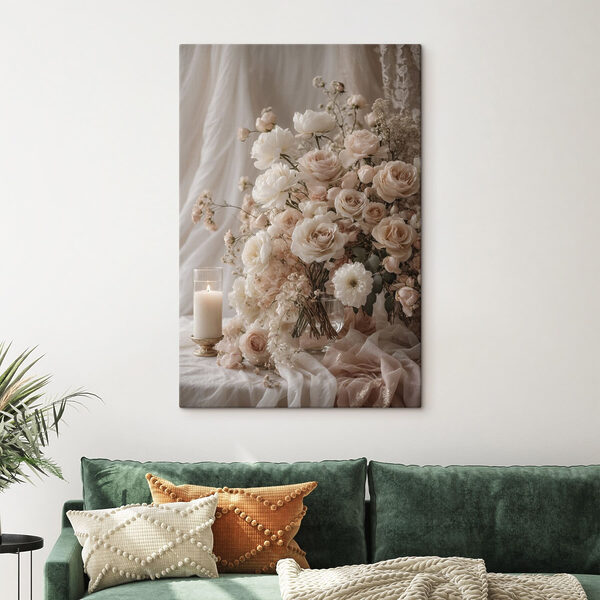 Vase of flowers and a candle
