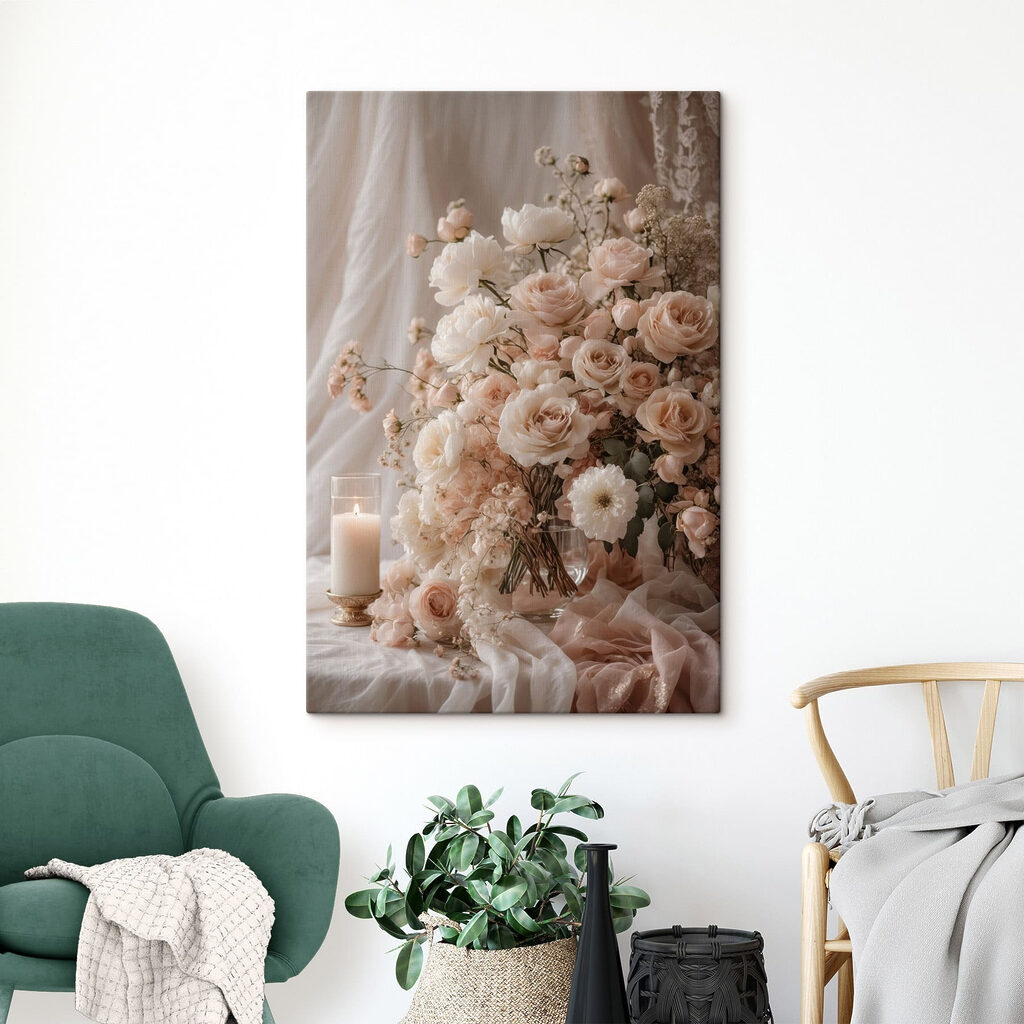 Vase of flowers and a candle